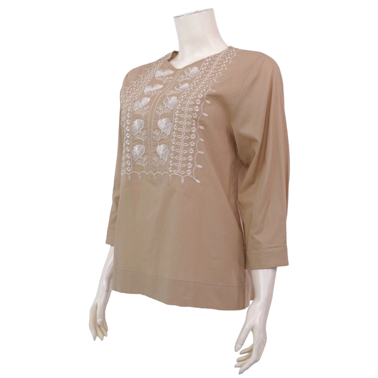 ไอ ไอ เอ็ม เค เสื้อคอกลม สไตล์ทูนิก แขนกระบอกยาว 5 ส่วน ปักลายดอกไม้ - Image 2