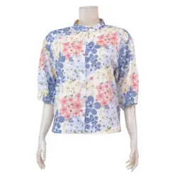 มินนะ เสื้อคอตั้ง แขนพองยาว 4 ส่วน พิมพ์ลายดอกไม้