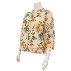 มินนะ เสื้อคอตั้ง ผ่าหน้าทรง V แขนพองยาว 4 ส่วน ผ้าปักฉลุและพิมพ์ลายดอกไม้ - Image 2