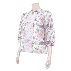 มินนะ เสื้อคอตั้ง ผ่าหน้าทรง V แขนพองยาว 4 ส่วน พิมพ์ลายดอกไม้ - Image 2