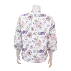 มินนะ เสื้อคอตั้ง ผ่าหน้าทรง V แขนพองยาว 4 ส่วน พิมพ์ลายดอกไม้ - Image 3
