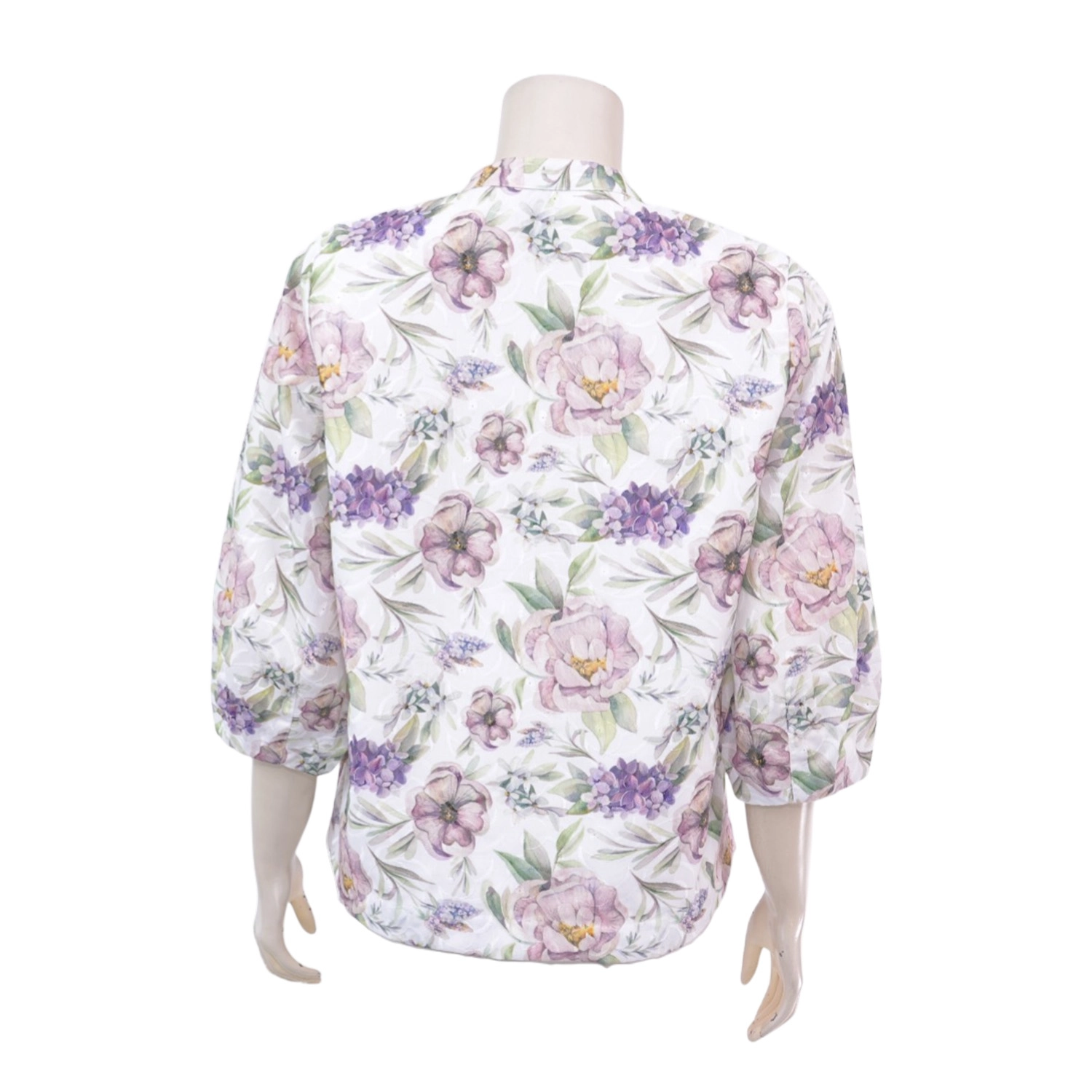 มินนะ เสื้อคอตั้ง ผ่าหน้าทรง V แขนพองยาว 4 ส่วน พิมพ์ลายดอกไม้ - Image 3