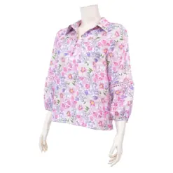 มินนะ เสื้อคอปก แขนพองยาว 5 ส่วน พิมพ์ลายดอกไม้ - Image 2