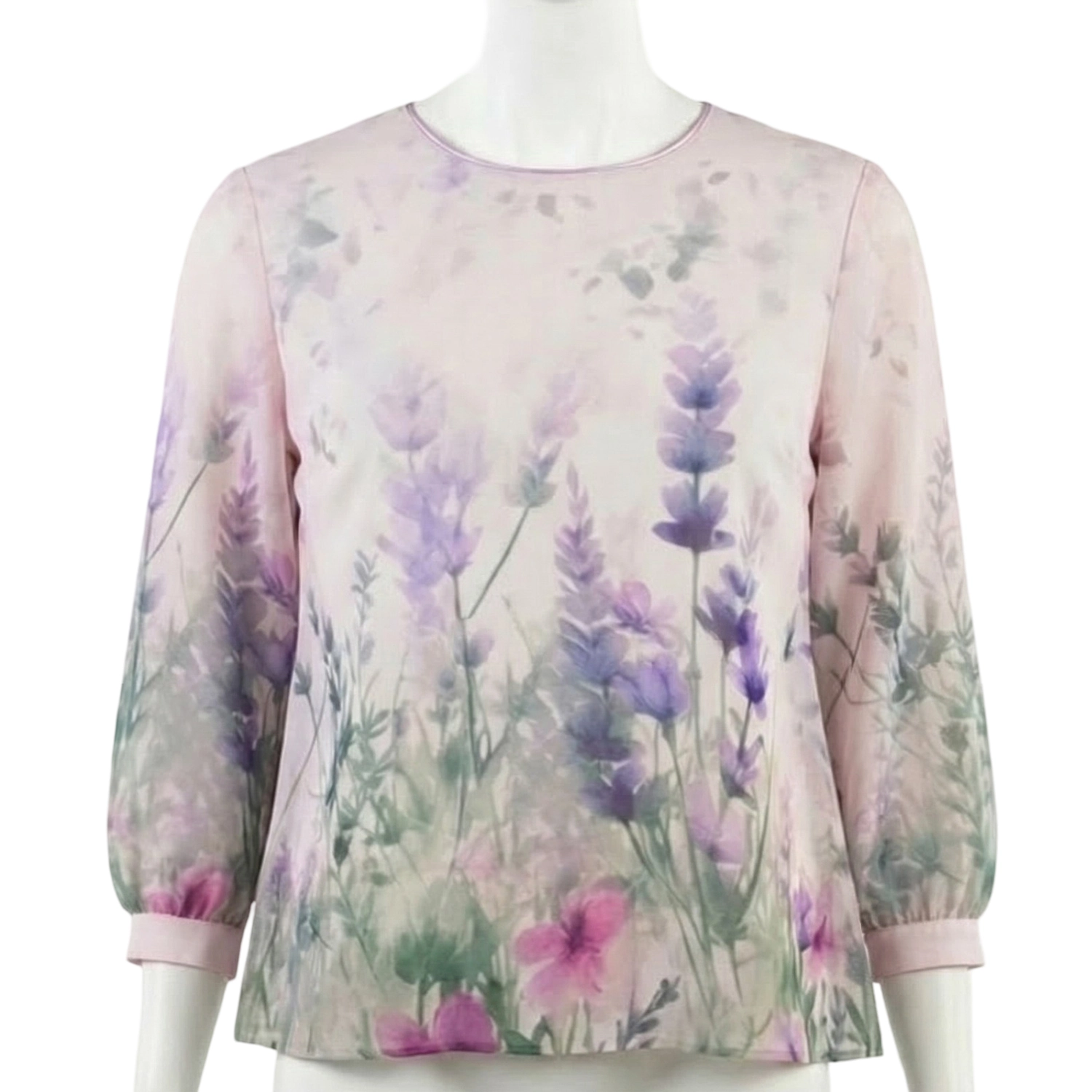 เบคกี้ รัสเซล เสื้อเบลาส์คอกลม แขนพองยาว 5 ส่วน ผ้าชีฟองพิมพ์ลายดอกไม้