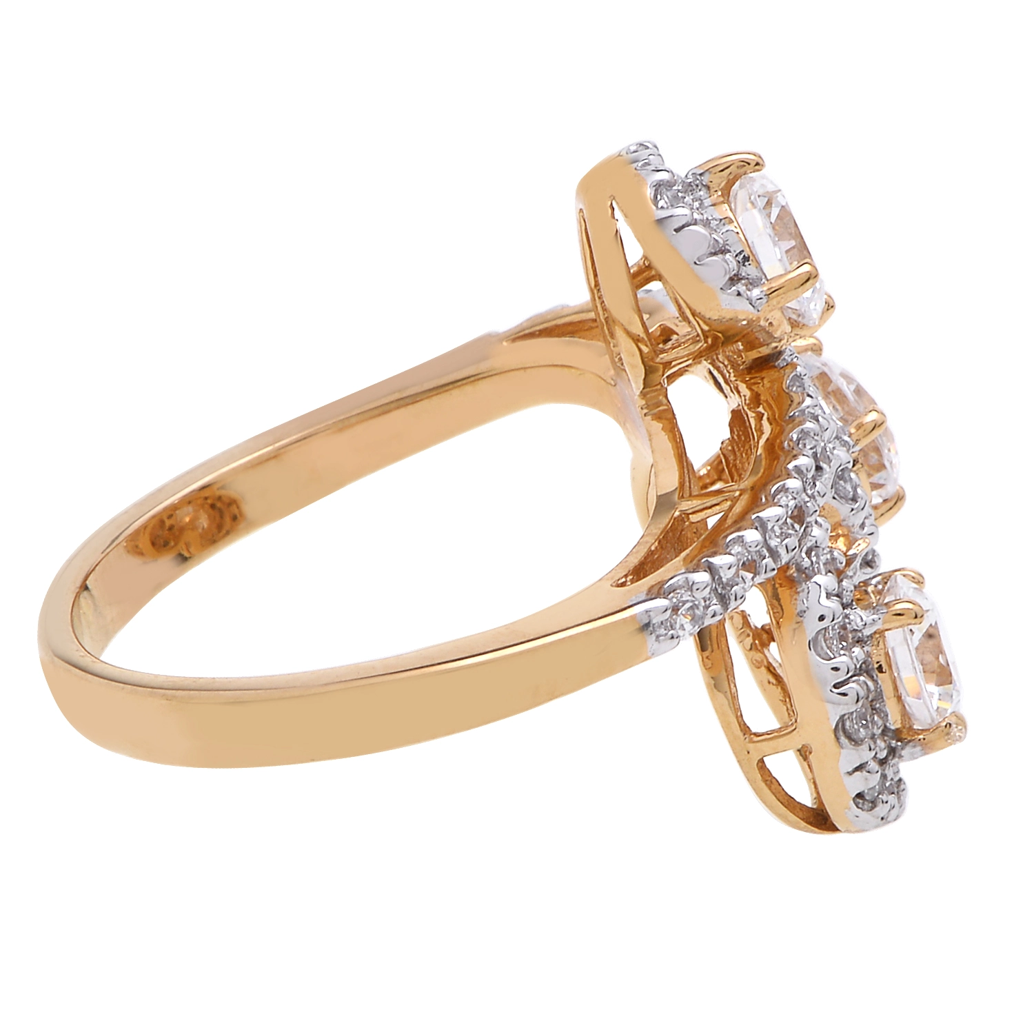 แหวนเงิน925 ชุบทอง10K ประดับเพชร CZ สีขาว ทรงกลม - Image 4