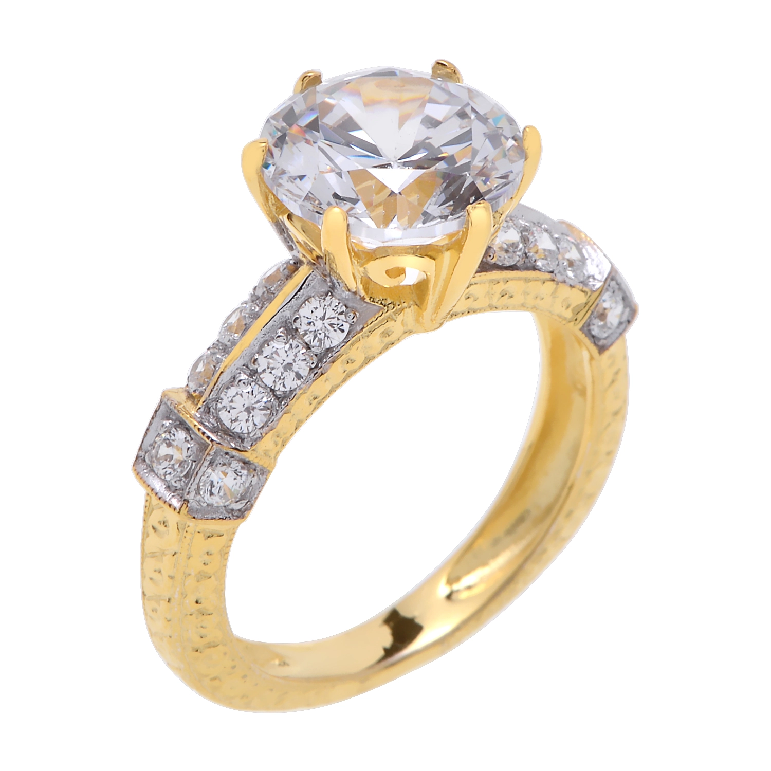 แหวนเงิน925 ชุบทอง18K ประดับเพชร CZ ทรงกลม - Image 2