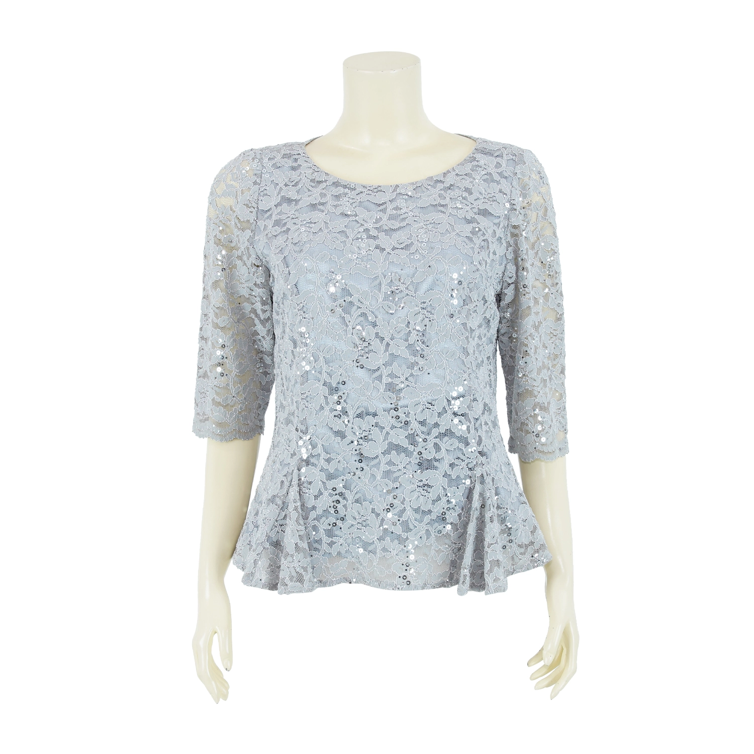 เสื้อคอปาด แขนกระบอก ผ้าลูกไม้แฟนซี ลายดอกไม้ ตกแต่งเลื่อม