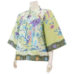 เซ้าท์ แฟบริค เสื้อคอปีน แขนบาน ผ่าหน้าติดกระดุม ผ้าปาเต๊ะ ลายนกยูง - Image 2