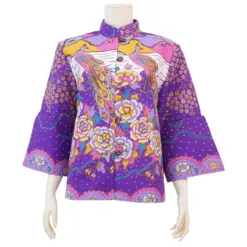 เซ้าท์ แฟบริค เสื้อคอจีน แขนสี่ส่วน ผ่าหน้า ผ้าปาเต๊ะ  ลายนกยูงและดอกไม้ - Image 2