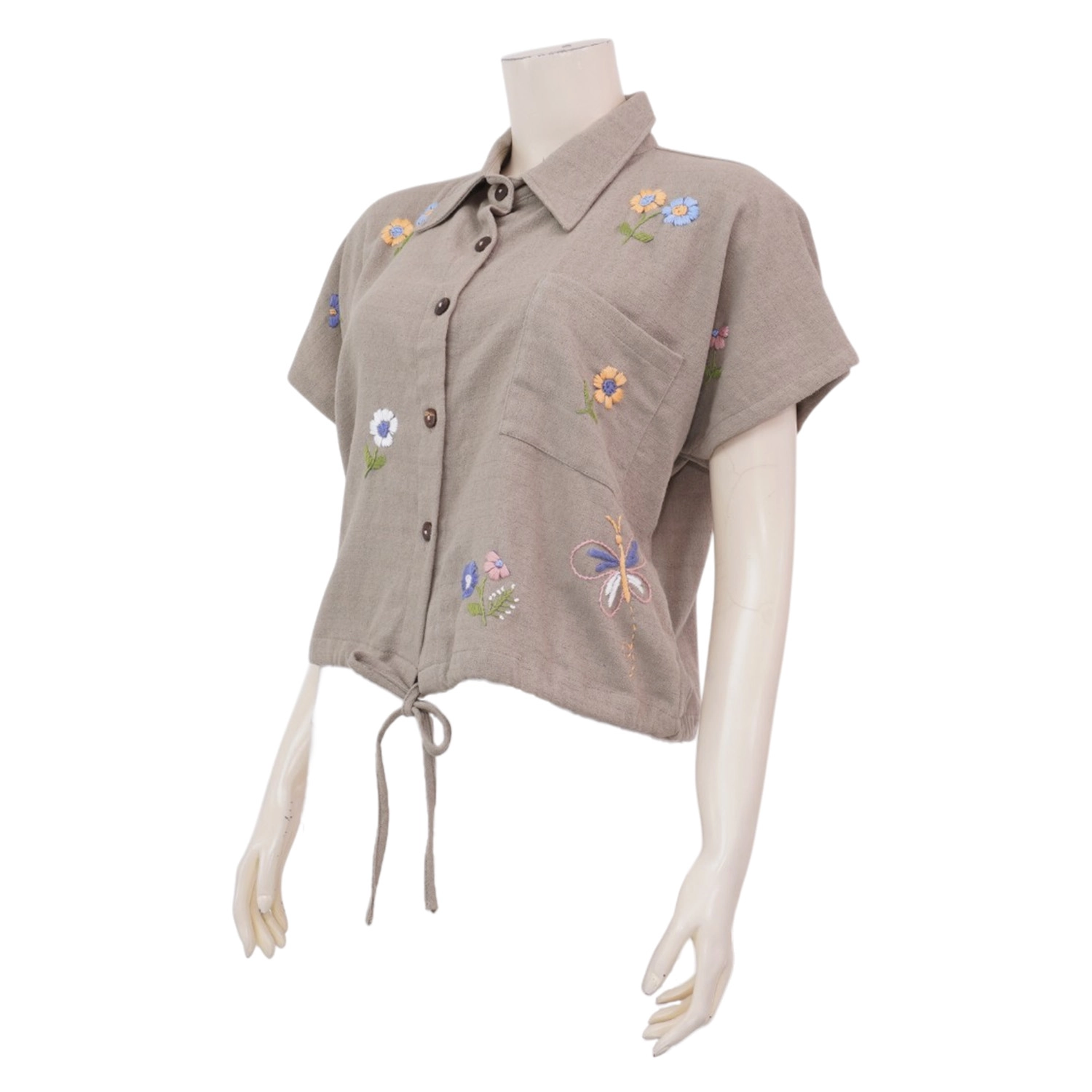 สยาม เทคซไทล เสื้อคอปก แขนสั้น ปักลายดอกไม้ - Image 2