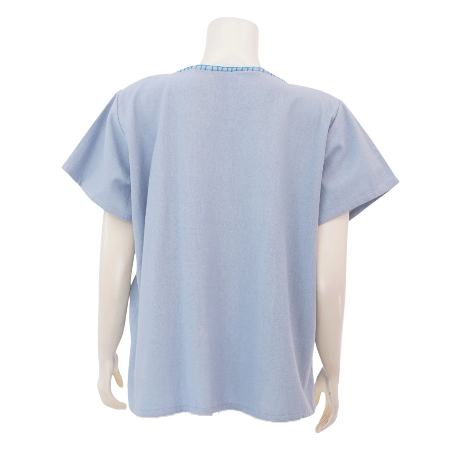 อินทนิล เชียงใหม่ เสื้อผ้าฝ้ายปักกระถาง งานปักมือ สีฟ้า - Image 3