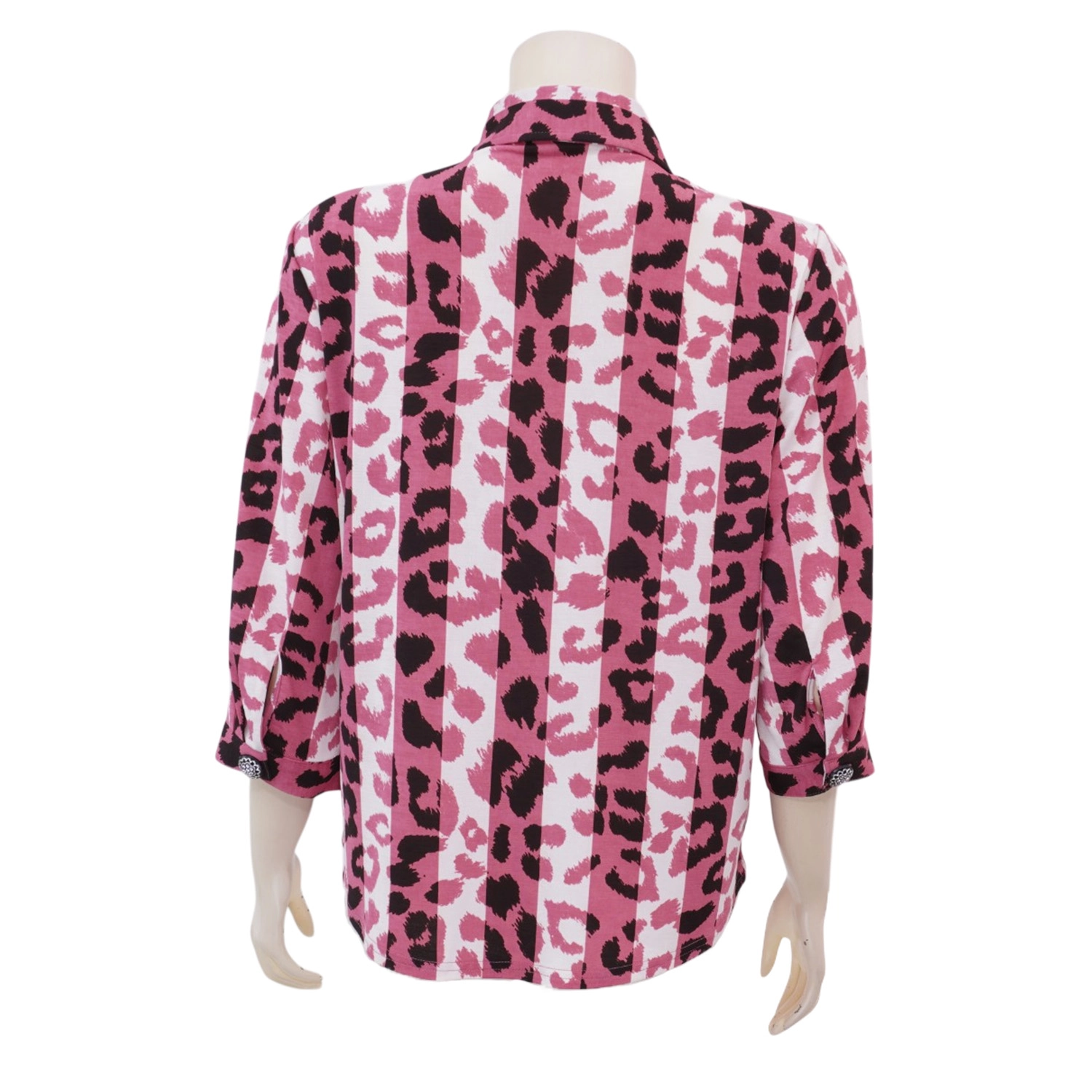 ชมพู เสื้อคอปก แขน 3 ส่วน ผ้ายืดเวเนเซีย โทนสีชมพู ลายเสือดาว - Image 3