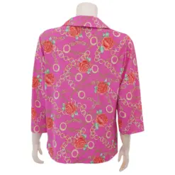 ชมพู เสื้อคอปกกล้วย แขน 4 ส่วน ผ้ายืดเวเนเซีย ลายกุหลาบและโซ่ - Image 3