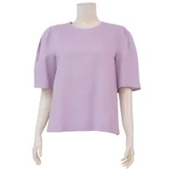 ไอ ไอ เอ็ม เค เสื้อเบลาส์คอกลม แขนสั้นทรงแขนบาน ผ้าเทนเซลผสมลินิน
