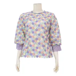 มินนะ เสื้อเบลาส์คอกลม แขนพองยาว 4 ส่วน ทอลายดอกไม้หลากสี