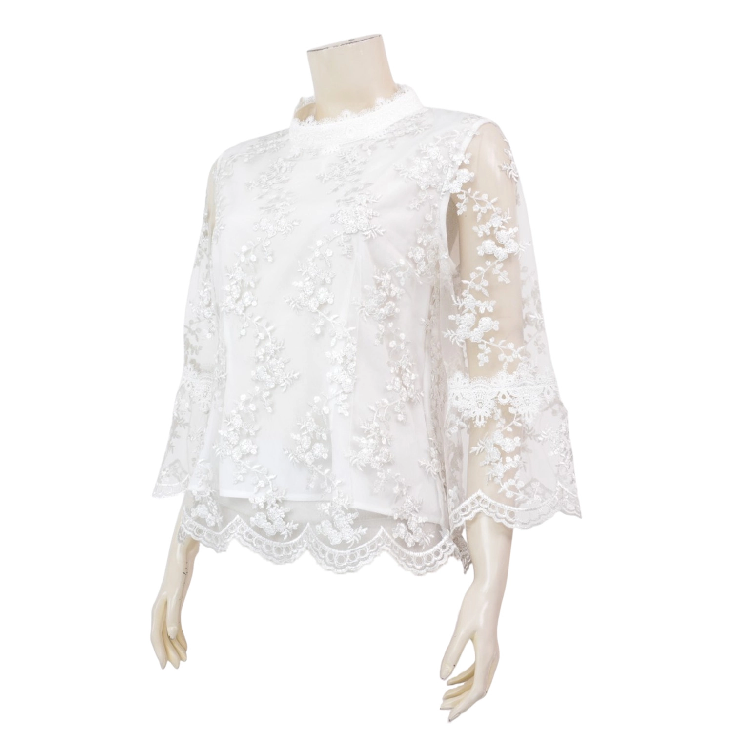 มินนะ เสื้อคอตั้ง แขนยาว 5 ส่วน ผ้าลูกไม้ลายเชิง - Image 2