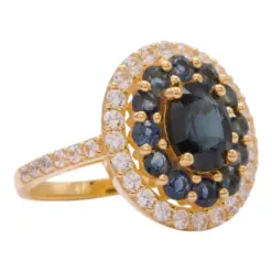 กลิทซ์ จิวเวล แหวนเงิน925 ชุบทอง18K ประดับไพลินและเซอร์คอนสีขาว - Image 2