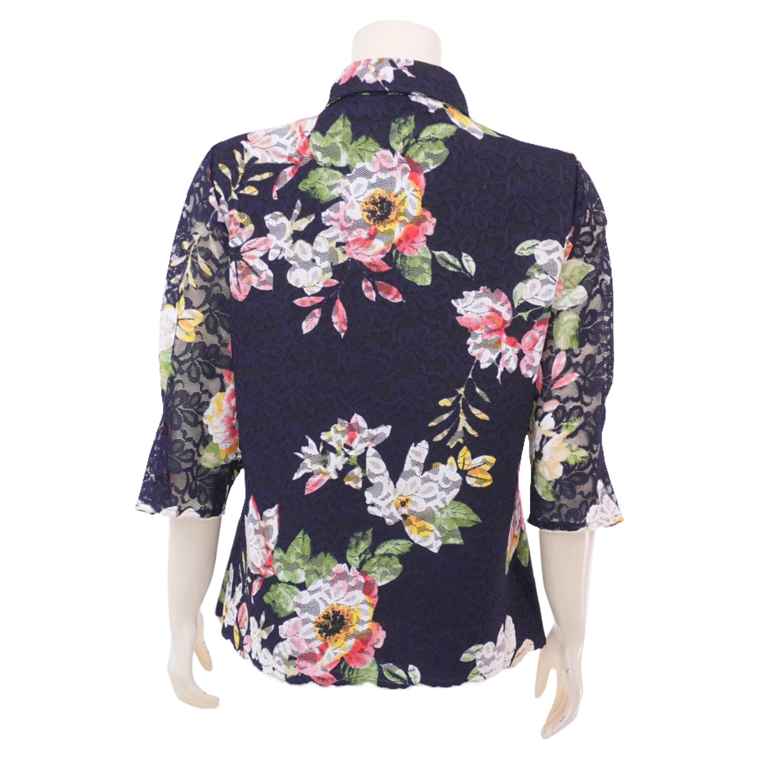 อาลิย่า เสื้อคอปก แขนยาว 3 ส่วน ผ้าลูกไม้ราเชล ลายดอกไม้ - Image 3