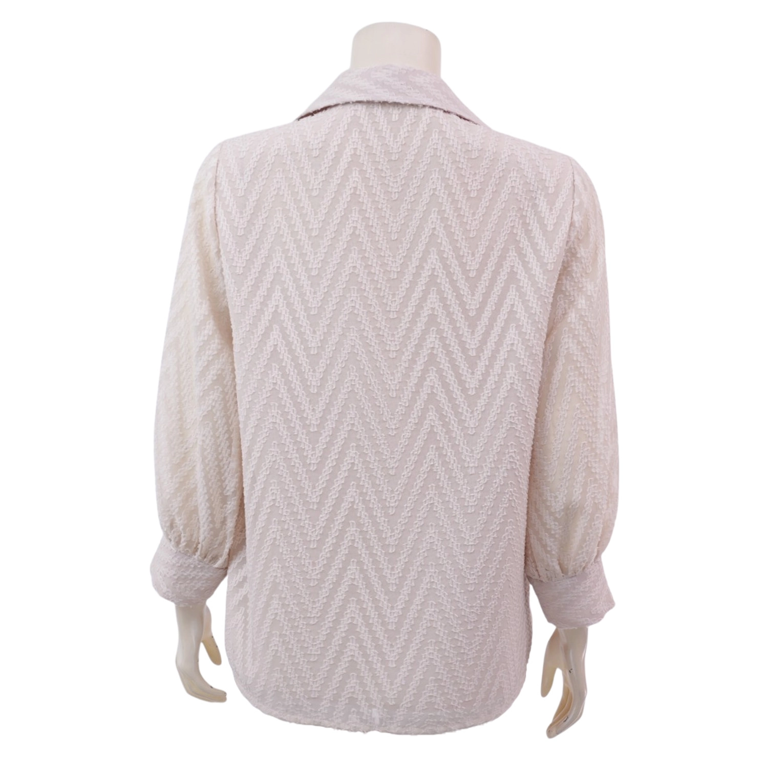 อะมิร่า เสื้อคอปก แขนยาวทรงกระบอก ผ้าชีฟองอุรากีรี่สีเบจ - Image 3