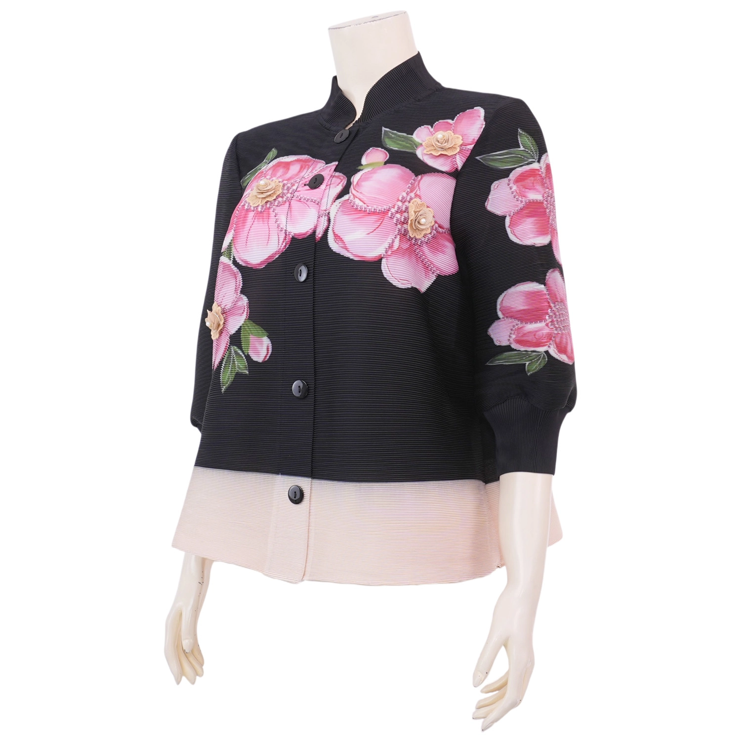 ควีนนาร์ บูติค เสื้อคอจีน แขนยาว 4 ส่วน ลายดอกกล้วยไม้ - Image 2