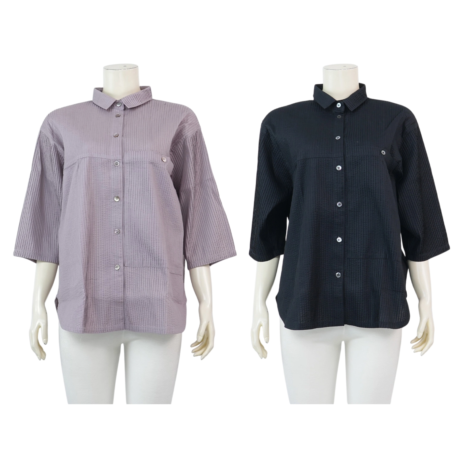 แอลลี่ เสื้อคอปก แขนยาว 3 ส่วน แต่งกระเป๋าใบใหญ่