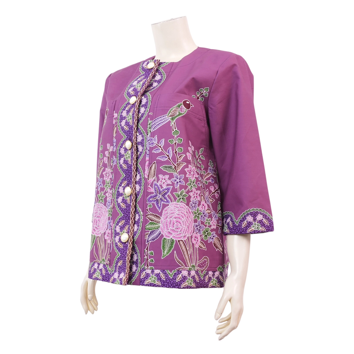 เซ้าท์ แฟบริค เสื้อคอกลม ผ่าหน้า แขนสามส่วน ผ้าปาเต๊ะ - Image 2