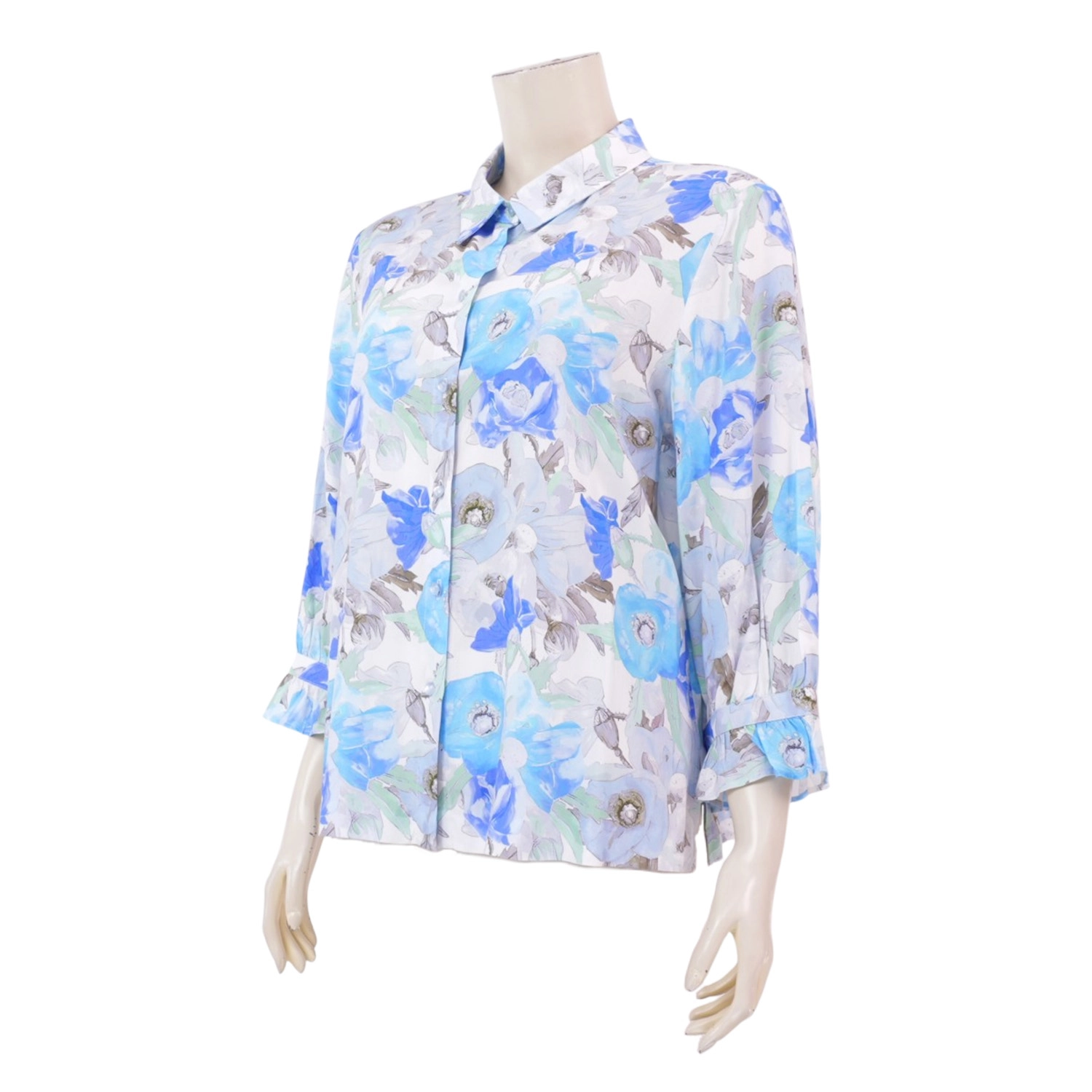 มินนะ เสื้อคอปก แขนยาว 5 ส่วน แต่งระบายปลายแขน ผ้าเรยอนพิมพ์ลายดอกไม้ - Image 2