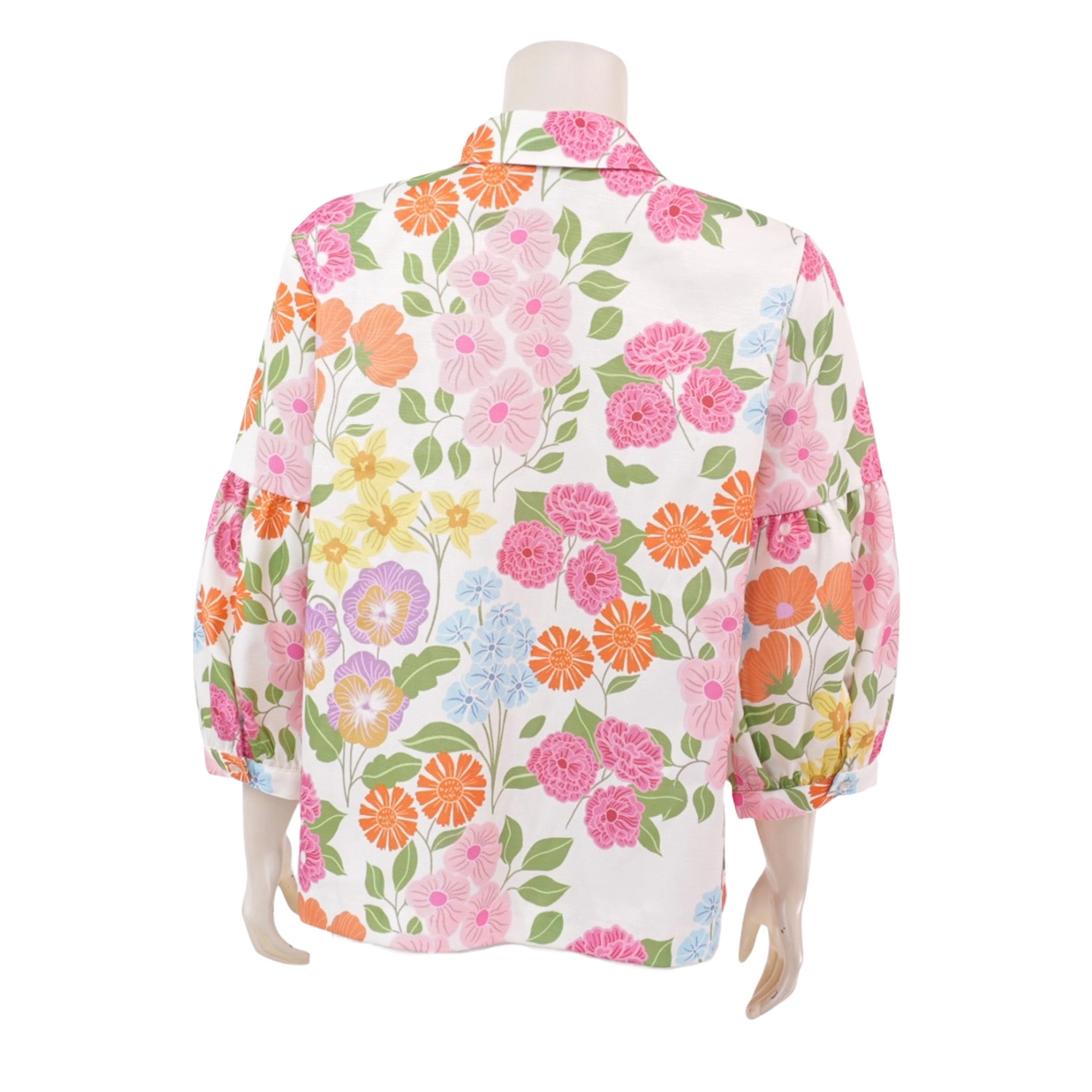 มินนะ เสื้อคอปก แขนพองยาว 4 ส่วน ผ้าคอตตอนแฟนซี พิมพ์ลายดอกไม้ - Image 3