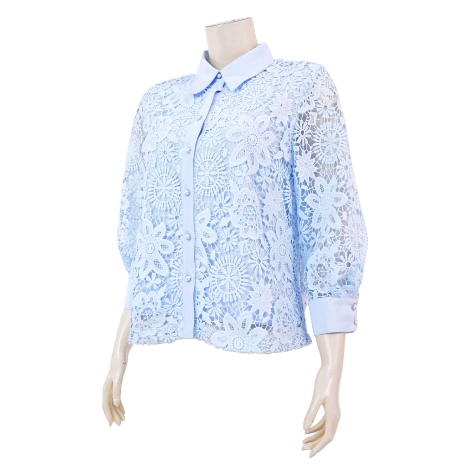 มินนะ เสื้อคอปก แขนกระบอกยาว 5 ส่วน ผ้าลูกไม้ทอลายแฟนซี - Image 2