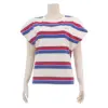 แอล เสื้อเบลาส์คอกลม ทรงแขนในตัว ผ้าเจอร์ซี่ ทอลายทาง