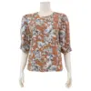 เรอ๊อง เสื้อเบลาส์คอกลม แขนยาว 3 ส่วน ผ้าโคโม่จินจีร่า  ลายดอกไม้