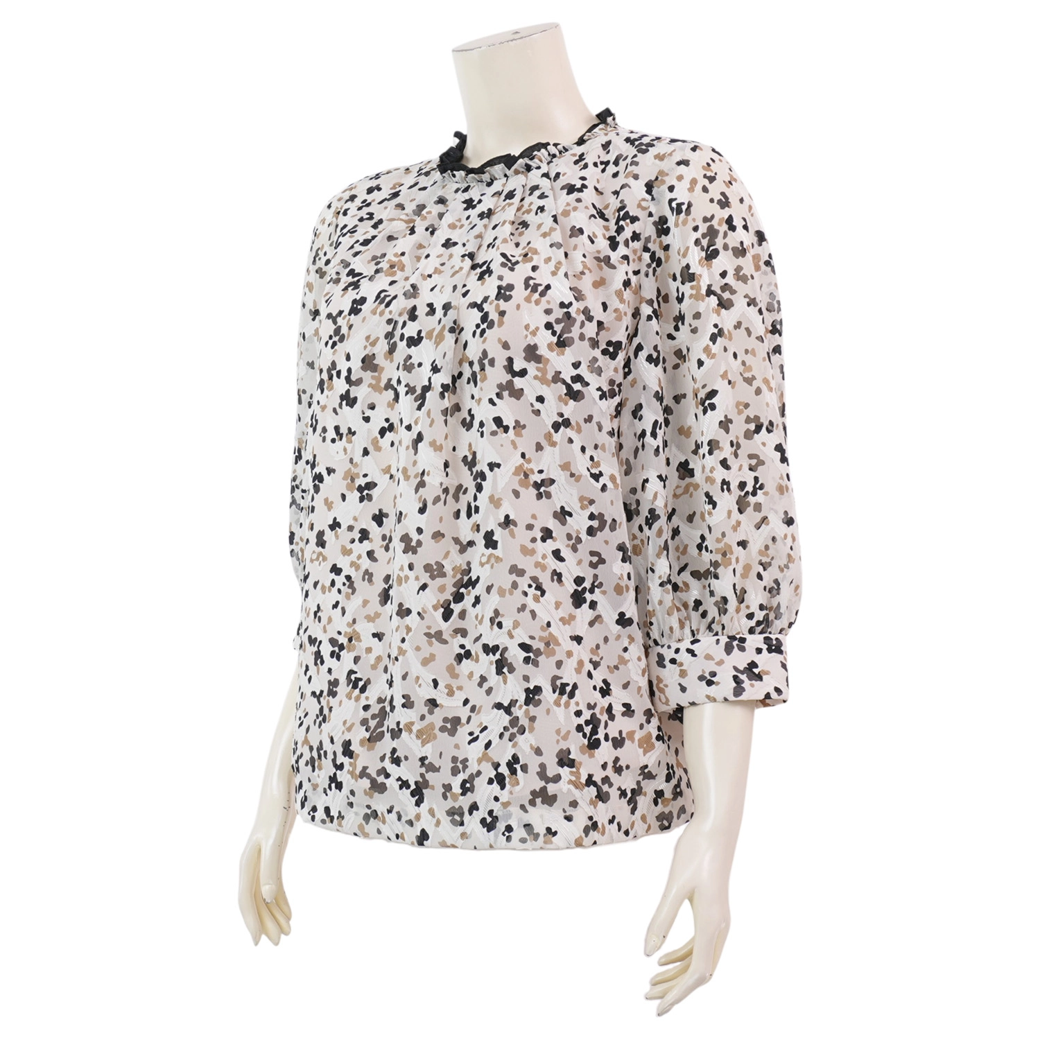 เรอ๊อง เสื้อเบลาส์คอกลม แต่งระบาย แขนยาว 4 ส่วน ผ้าชีฟองอุรากีรี่ - Image 2
