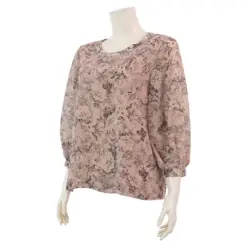 เรอ๊อง เสื้อเบลาส์คอกลม แขนทรงบอลลูน ยาว 4 ส่วน ผ้าชีฟองอังโกร่า ลายดอกไม้ - Image 2