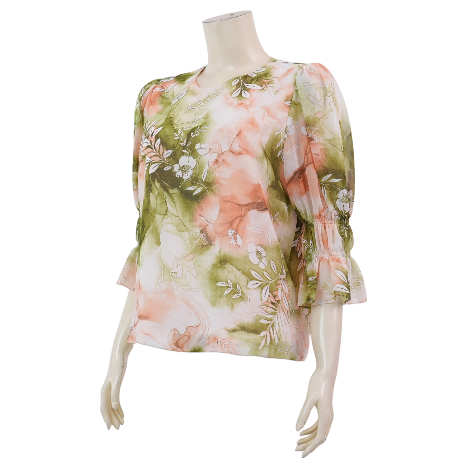 เรอ๊อง เสื้อเบลาส์คอปาด แขนยาว 3 ส่วน ผ้าชีฟองปริ้นท์ - Image 2