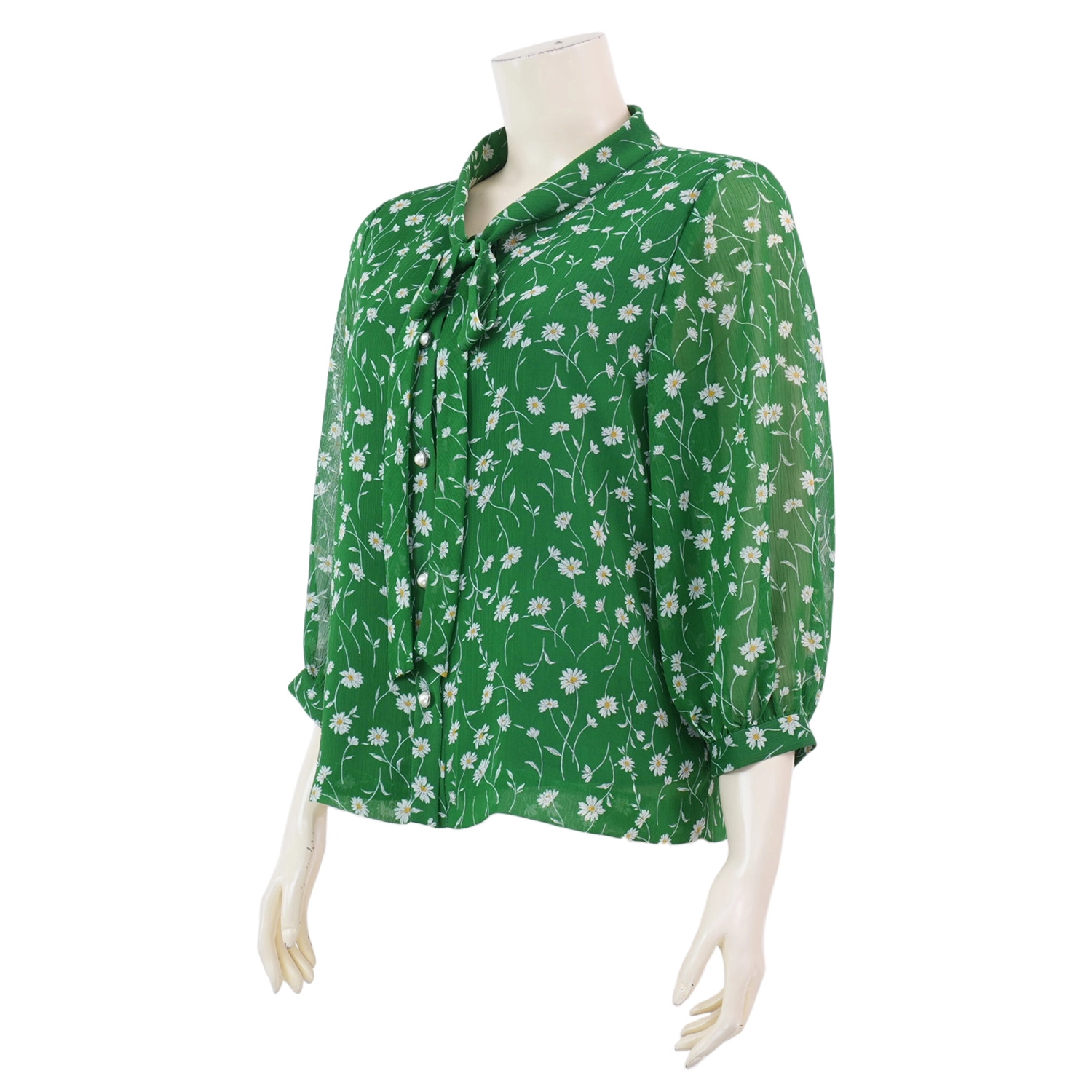 เรอ๊อง เสื้อเบลาส์คอวี แต่งสายผูกโบ แขนยาว 4 ส่วน ผ้าชีฟองอังโกร่า - Image 2