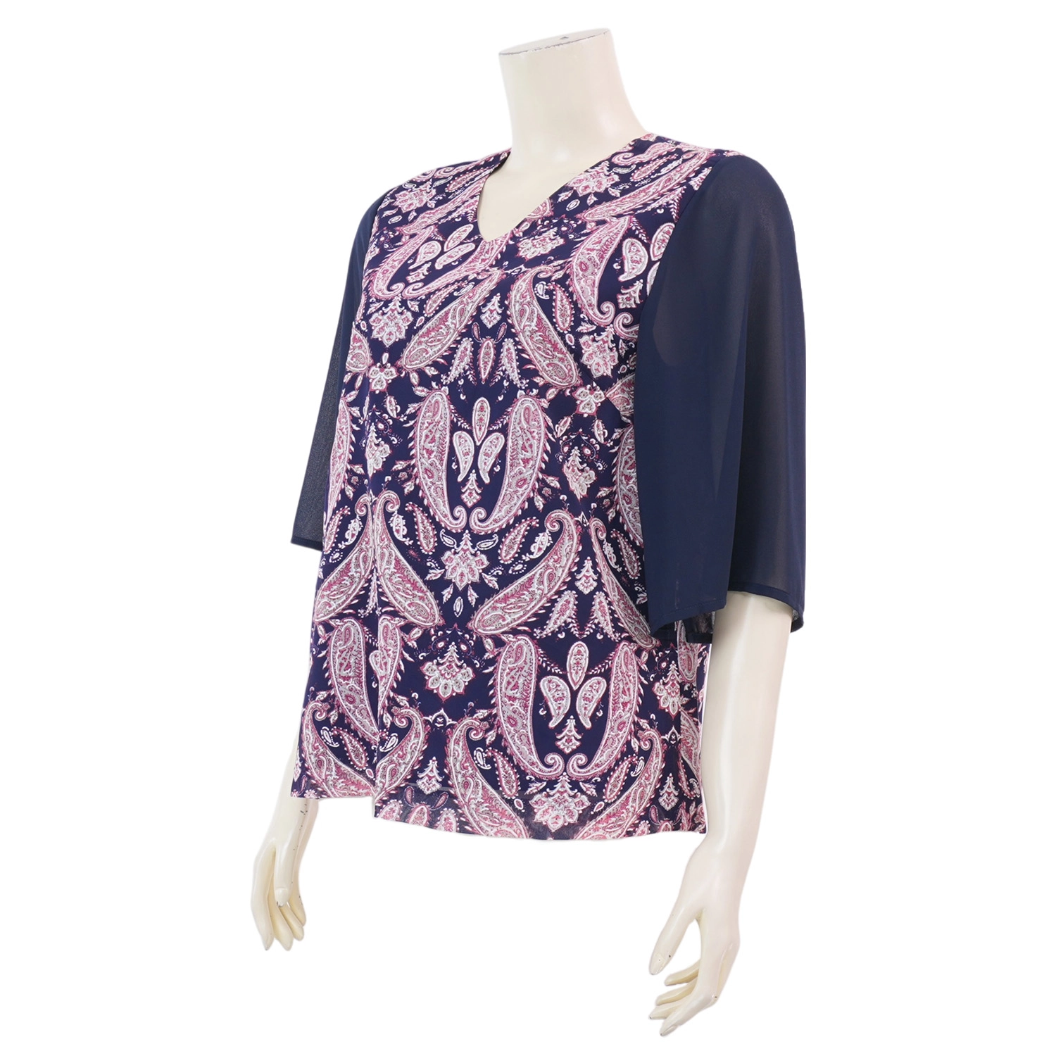 เรอ๊อง เสื้อเบลาส์คอวี แขนทรงระบาย ยาว 3 ส่วน ผ้าชีฟองฟ๊อค ลายเพสลีย์ - Image 2