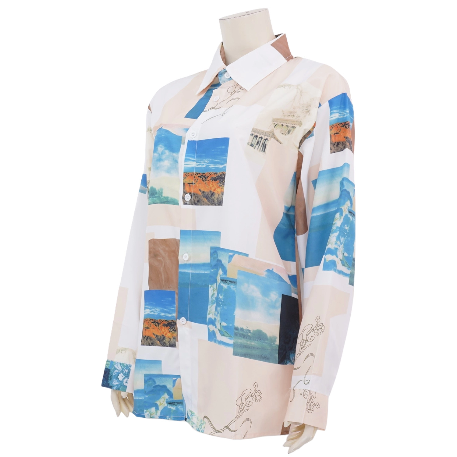 เซอร์ซี เกรส เสื้อคอปก แขนยาว ลาย Modern Collage Art - Image 2