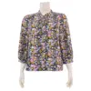 มินนะ เสื้อเบลาส์คอจีน แขนพองยาว 5 ส่วน ผ้าแมตต์ซาติน พิมพ์ลายดอกไม้