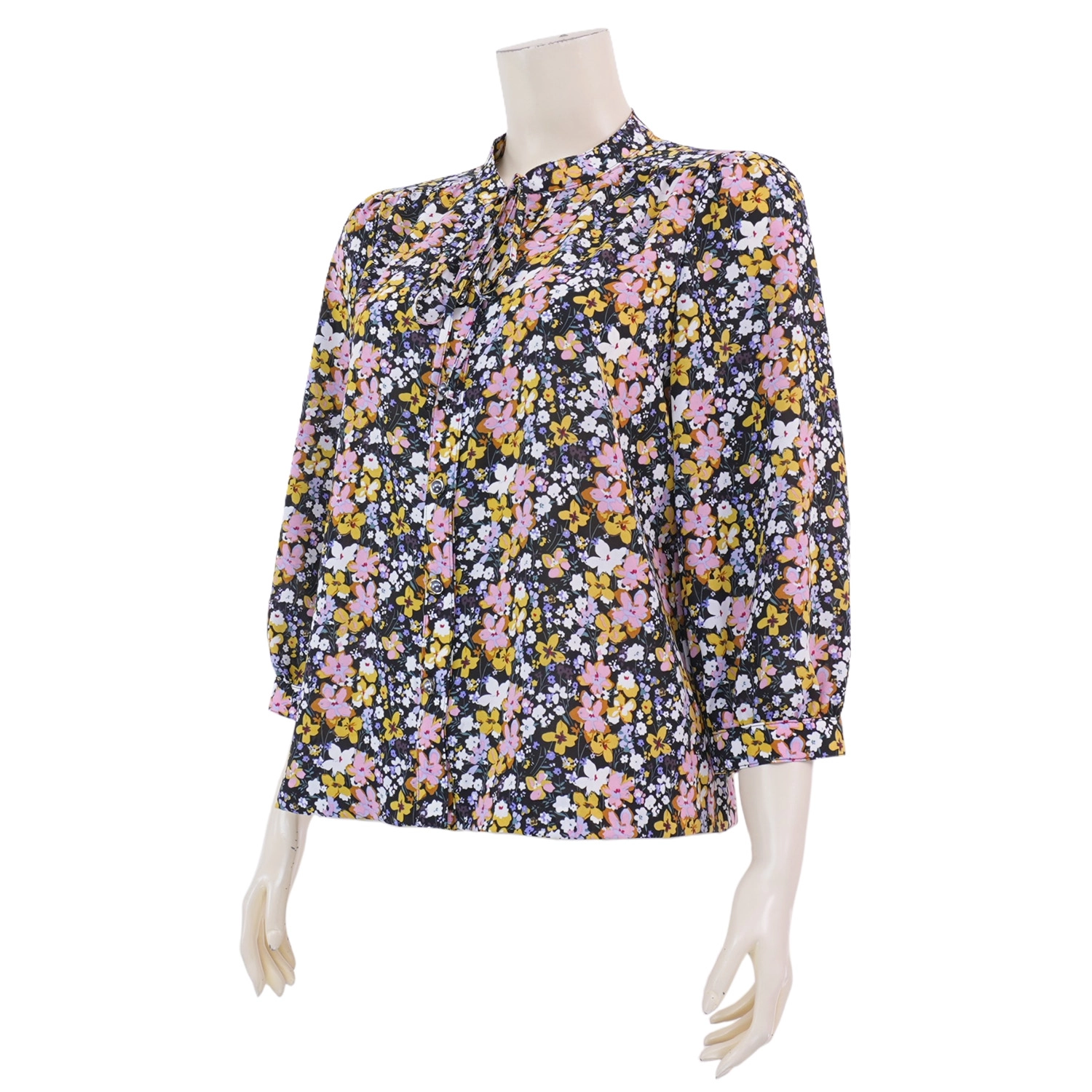 มินนะ เสื้อเบลาส์คอจีน แขนพองยาว 5 ส่วน ผ้าแมตต์ซาติน พิมพ์ลายดอกไม้ - Image 2