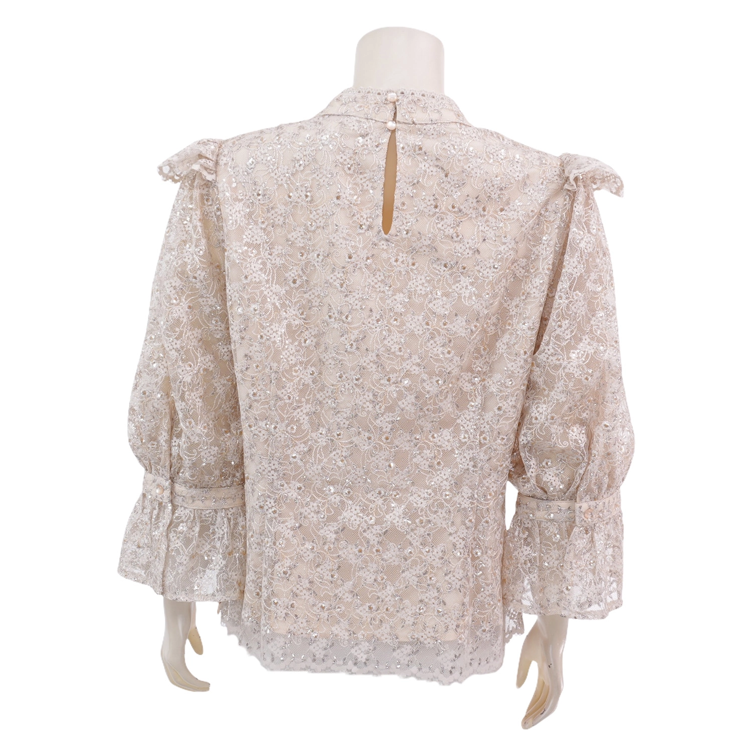 มินนะ เสื้อเบลาส์คอตั้ง แขนพองยาว 4 ส่วน ผ้าลูกไม้ปักเลื่อม ลายแฟนซี - Image 3