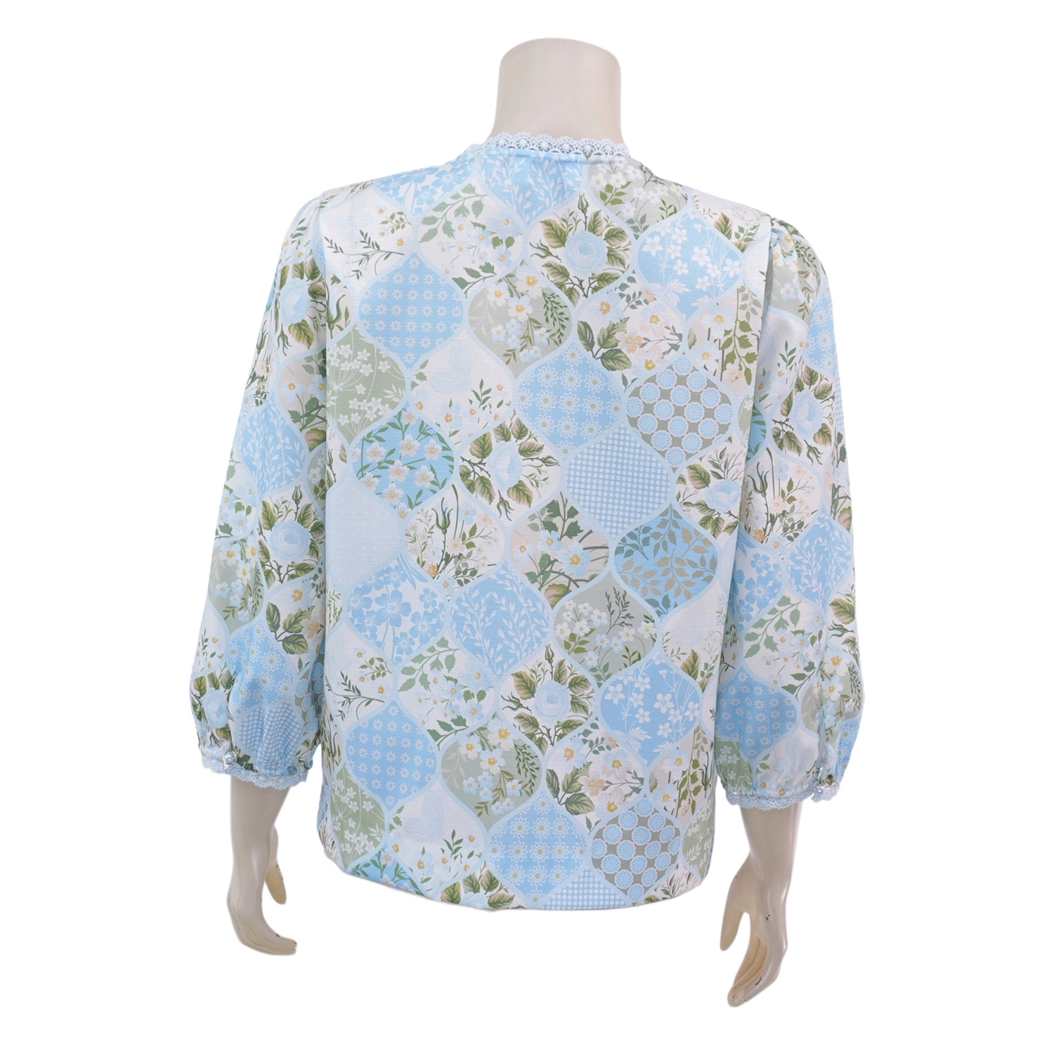 มินนะ เสื้อคอกลม แขนพองยาว 5 ส่วน แต่งระบาย ลายดอกไม้ ผสมลายแฟนซี - Image 3