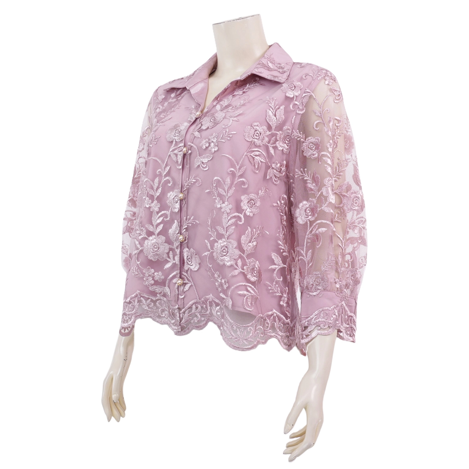 มินนะ เสื้อคอปก แขนกระบอกยาว 5 ส่วน ผ้าลูกไม้ปักลายแฟนซี - Image 2