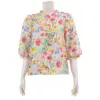 มินนะ เสื้อคอตั้ง แขนพองยาว 4 ส่วน ลายดอกไม้สไตล์สีน้ำ