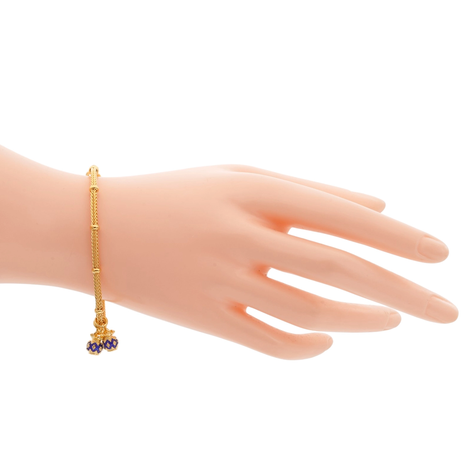 มณีเงิน สุโขทัย สร้อยข้อมือเงิน99.9% ถักสี่เสาห้อยจี้ถุงเงิน ลงยา ชุบทอง