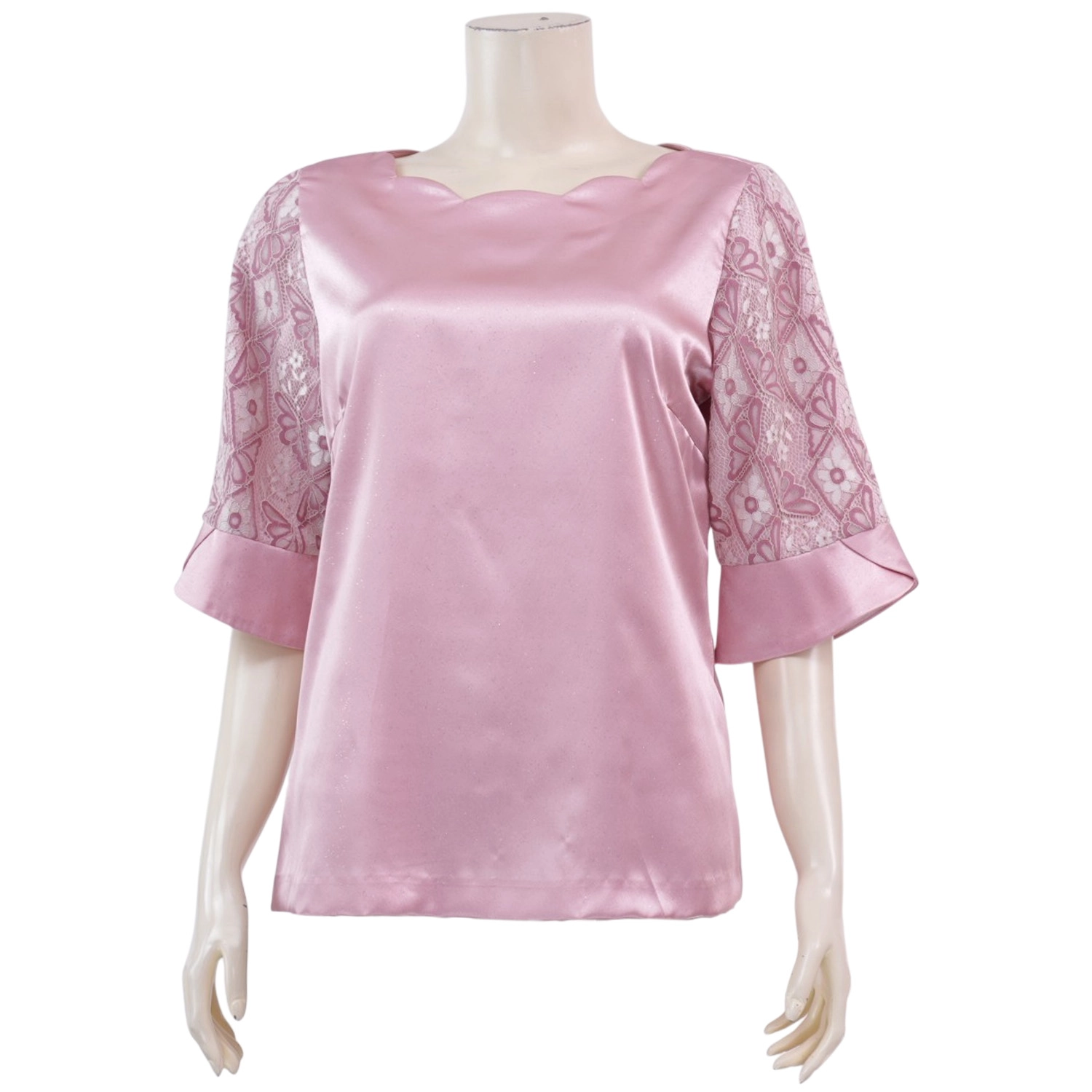 อาลิย่า เสื้อเบลาส์คอปาด แขนกระบอกยาว 3 ส่วน ผ้าซาติน - Image 3