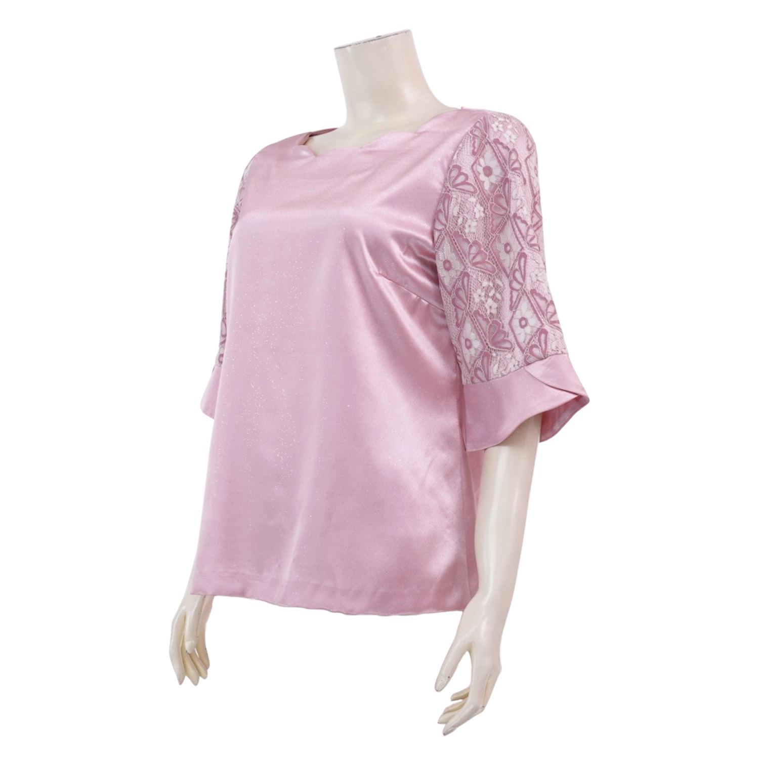 อาลิย่า เสื้อเบลาส์คอปาด แขนกระบอกยาว 3 ส่วน ผ้าซาติน - Image 4