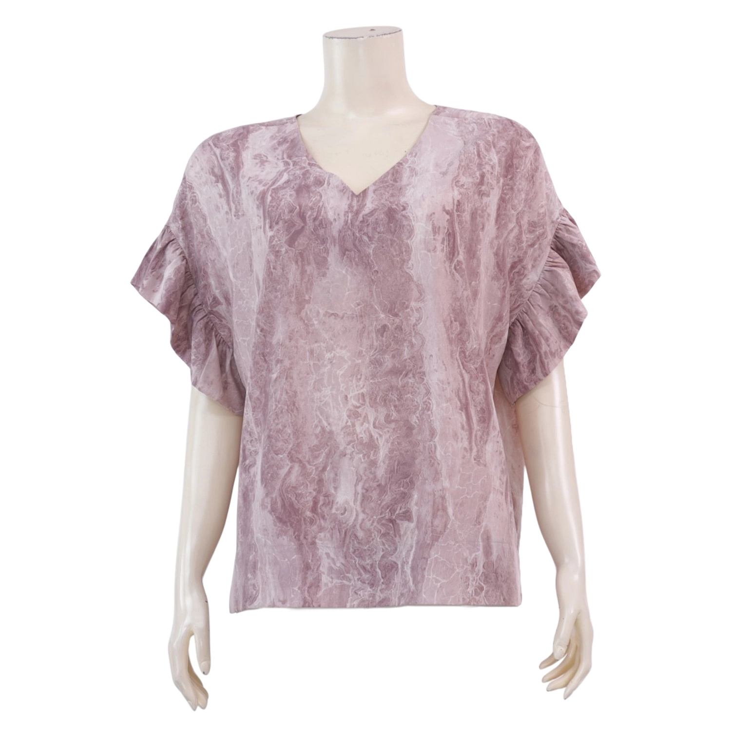 อาลิย่า เสื้อเบลาส์คอวี แขนกระบอกยาว 3 ส่วน ผ้าพีชสกิน