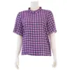อาลิย่า เสื้อเบลาส์คอตั้ง แต่งระบาย แขนสั้นทรงกระบอก ผ้าชีฟองอังโกร่า 