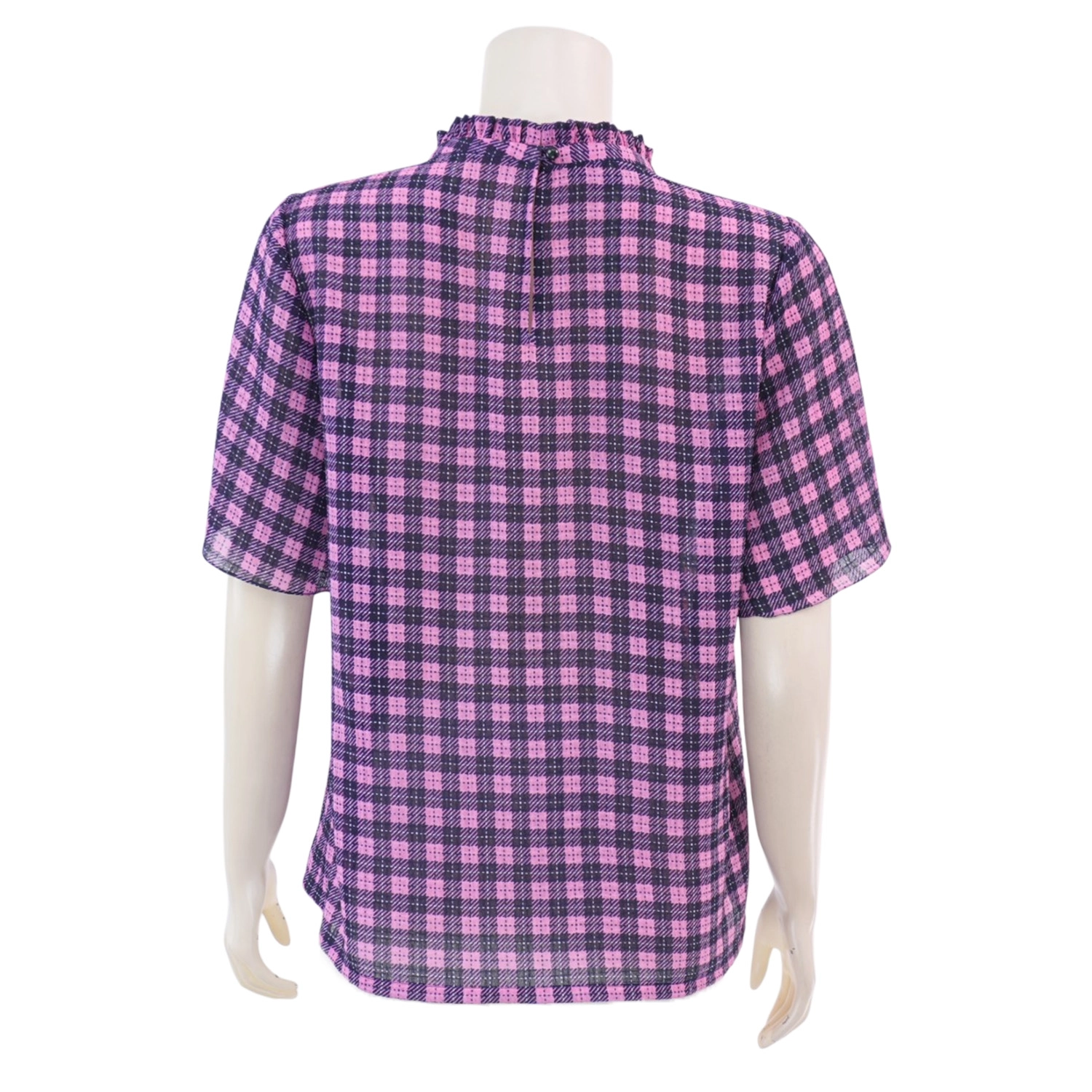อาลิย่า เสื้อเบลาส์คอตั้ง แต่งระบาย แขนสั้นทรงกระบอก ผ้าชีฟองอังโกร่า - Image 3