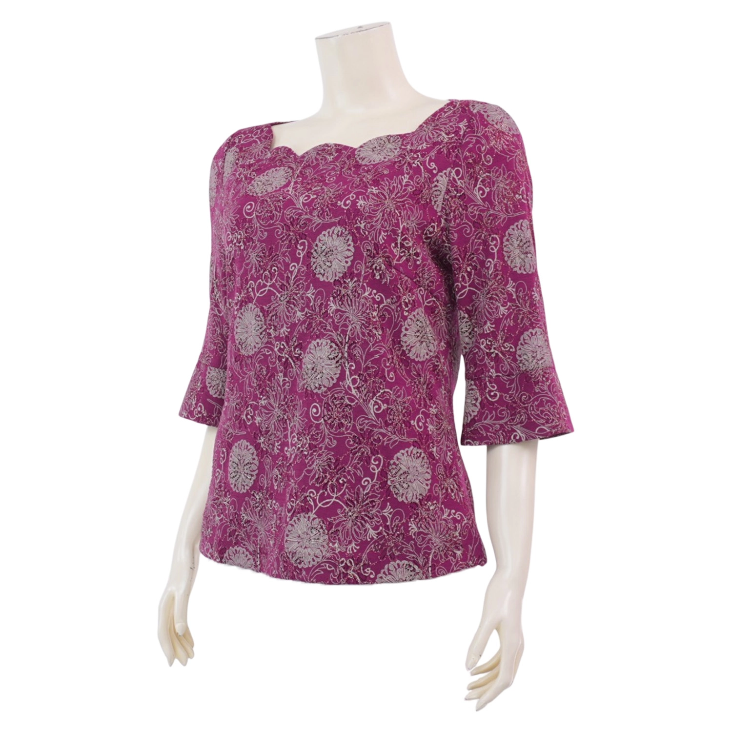 อาลิย่า เสื้อเบลาส์คอปาด แขนกระบอก ยาว 3 ส่วน ผ้าลูกไม้ราเชล - Image 2